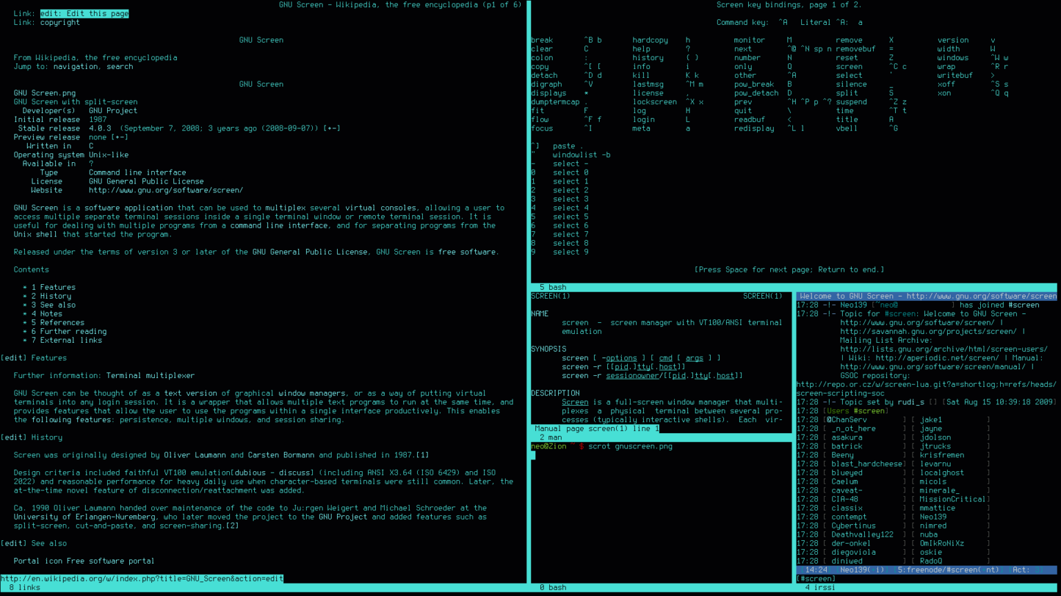 Gnu version. GNU Интерфейс. Разделение экрана Linux. Скрины пользователей экранов. ANSI терминал